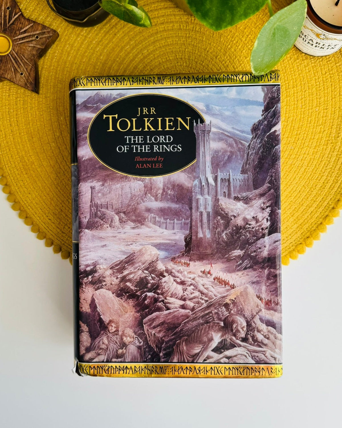 A hardcover copy of The Lord of the Rings